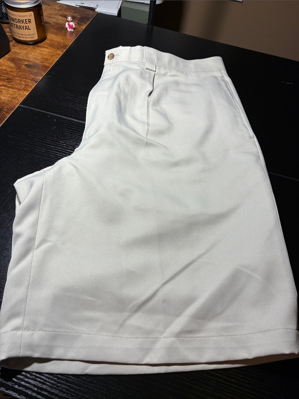 Van Heusen Men's Cream Dress Shorts- Flat Front